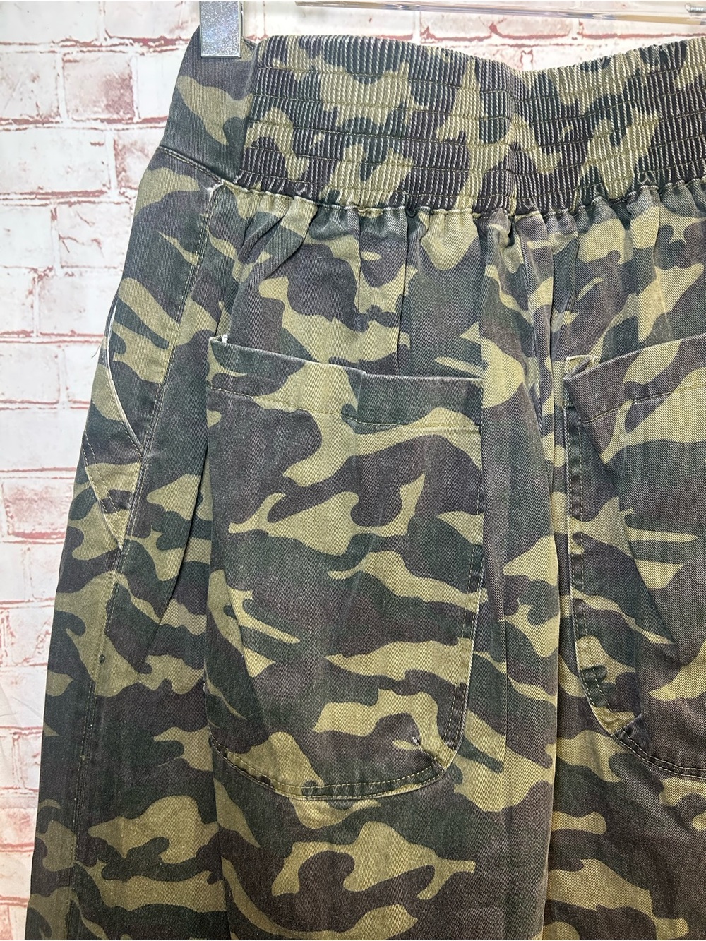 Blue Velvet Camo Wide Leg Boho Palazzo Drawstring Utility Cargo Pants Sz Large - Picture 7 of 7